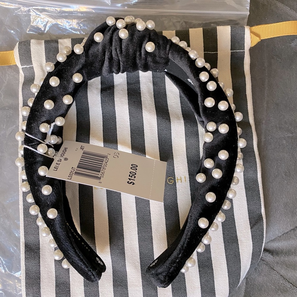 Lele Sadoughi Black Velvet Pearl Headband